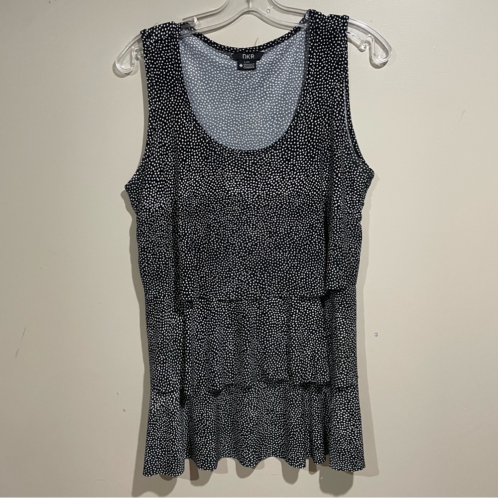 DKR Sleeveless Black Top with White Polka dots.